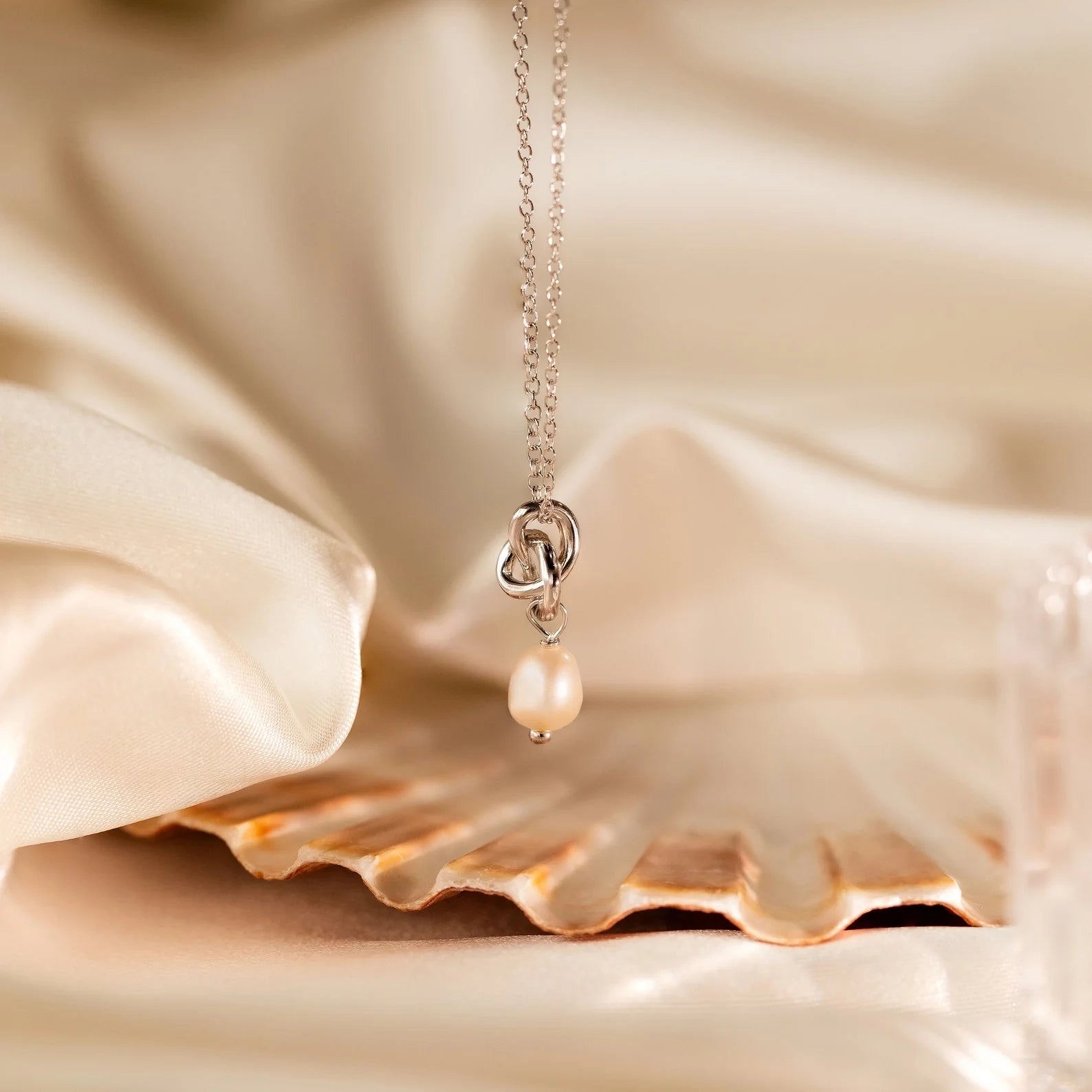 Freshwater Pearl Knot Necklace & Earrings Set  Silver 18K Gold Plated
