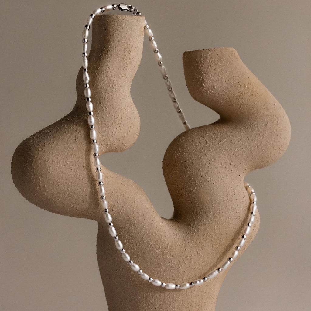 Beaded Pearl Necklace Silver 18K Gold Plated