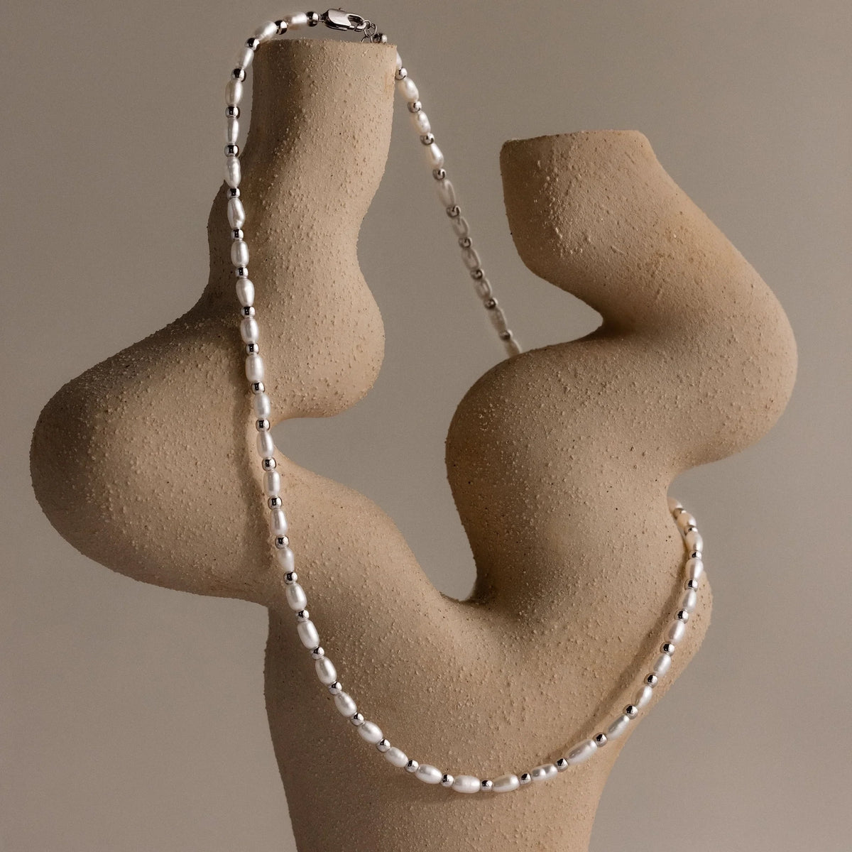 Beaded Pearl Necklace Silver 18K Gold Plated
