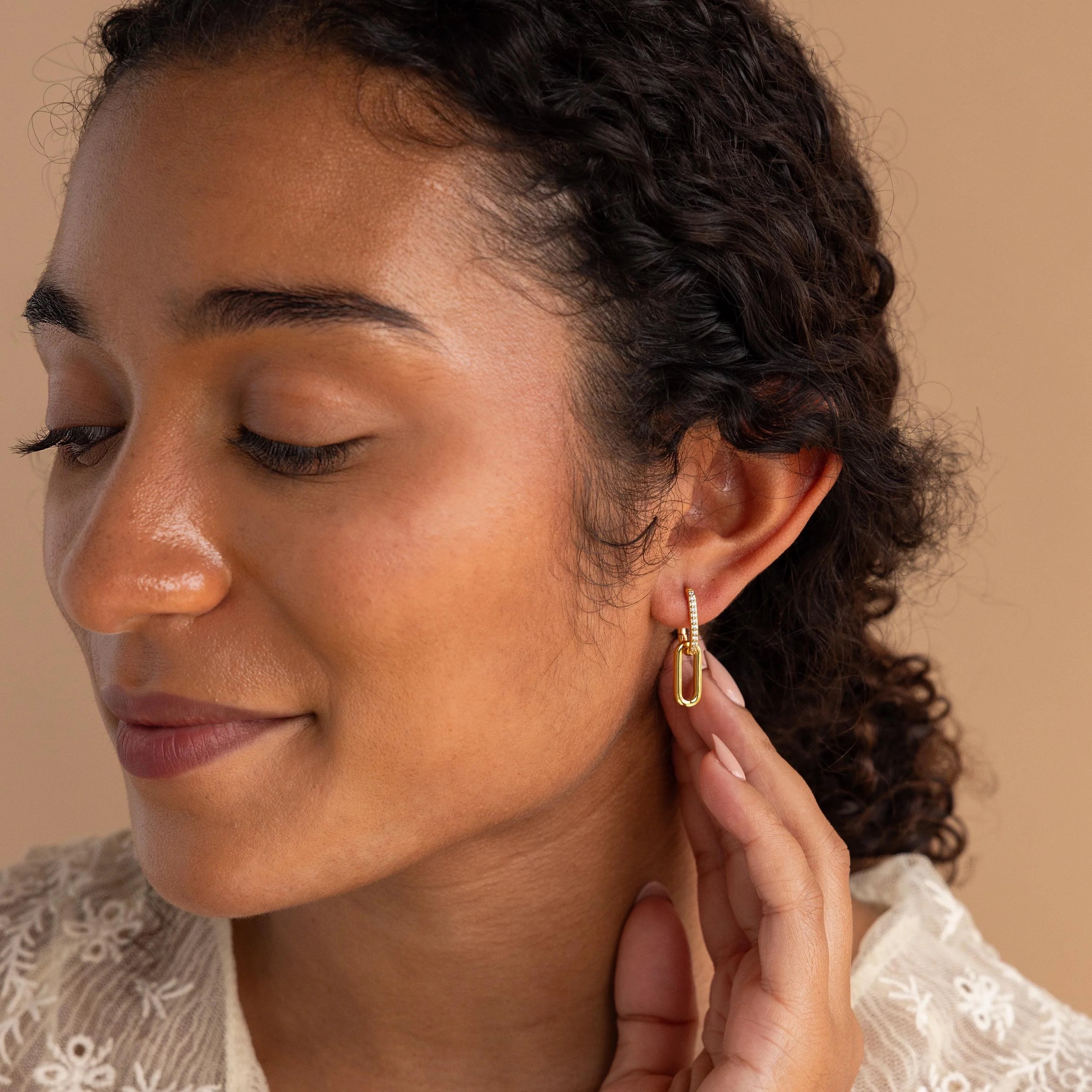 Pave Link Drop Earrings Silver 18K Gold Plated