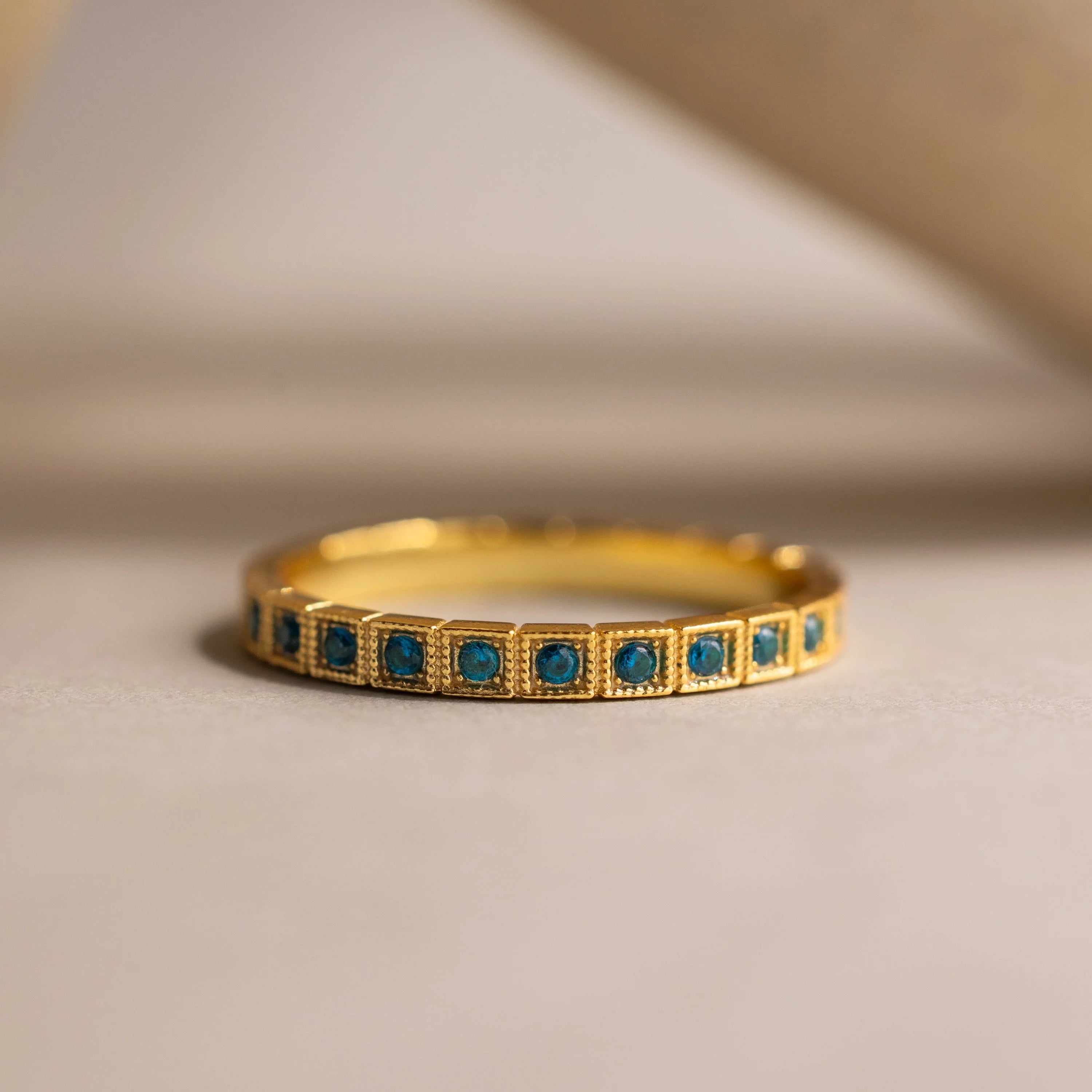 Art Deco Birthstone Eternity Ring Silver 18K Gold Plated