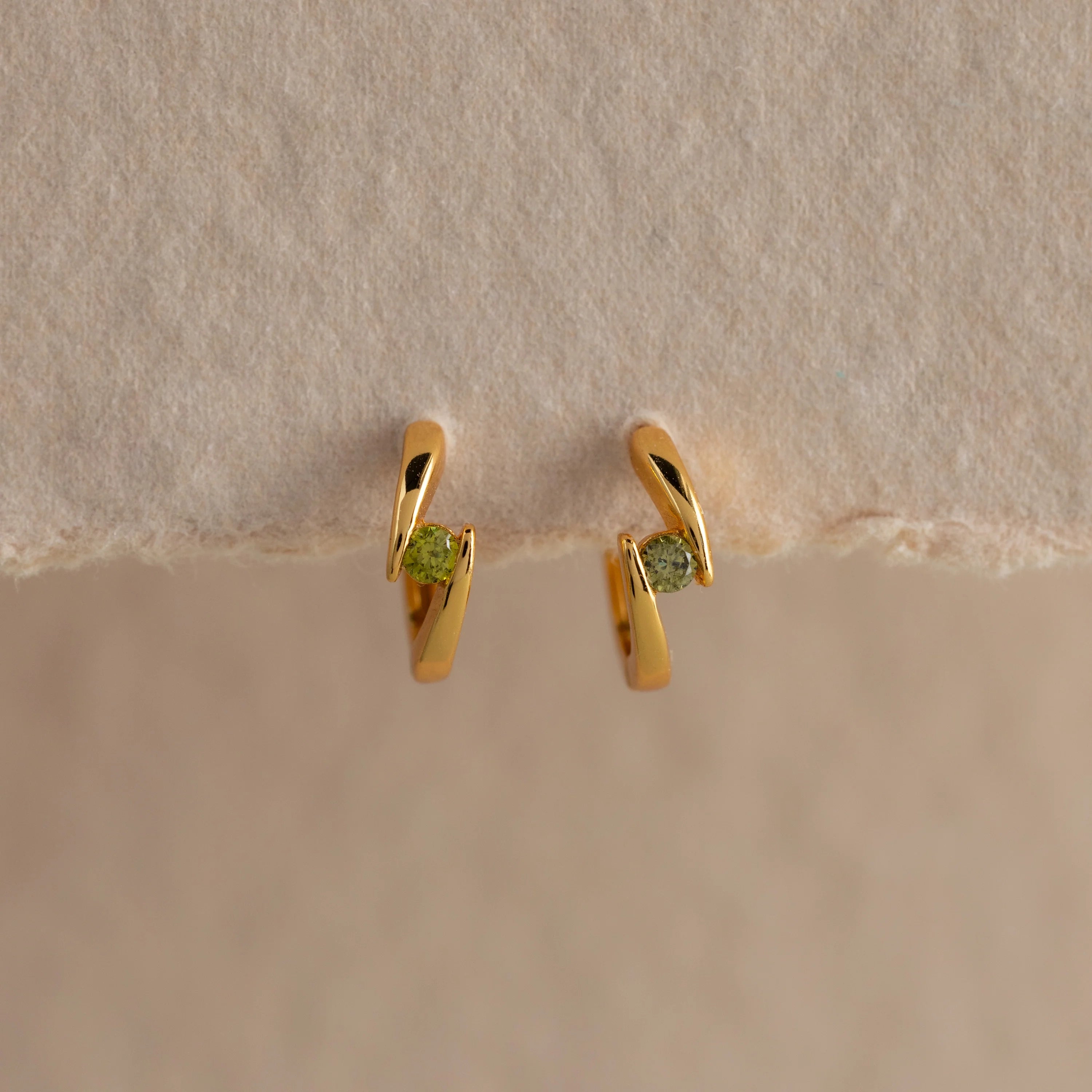 Peridot Floating Huggies Silver 18K Gold Plated