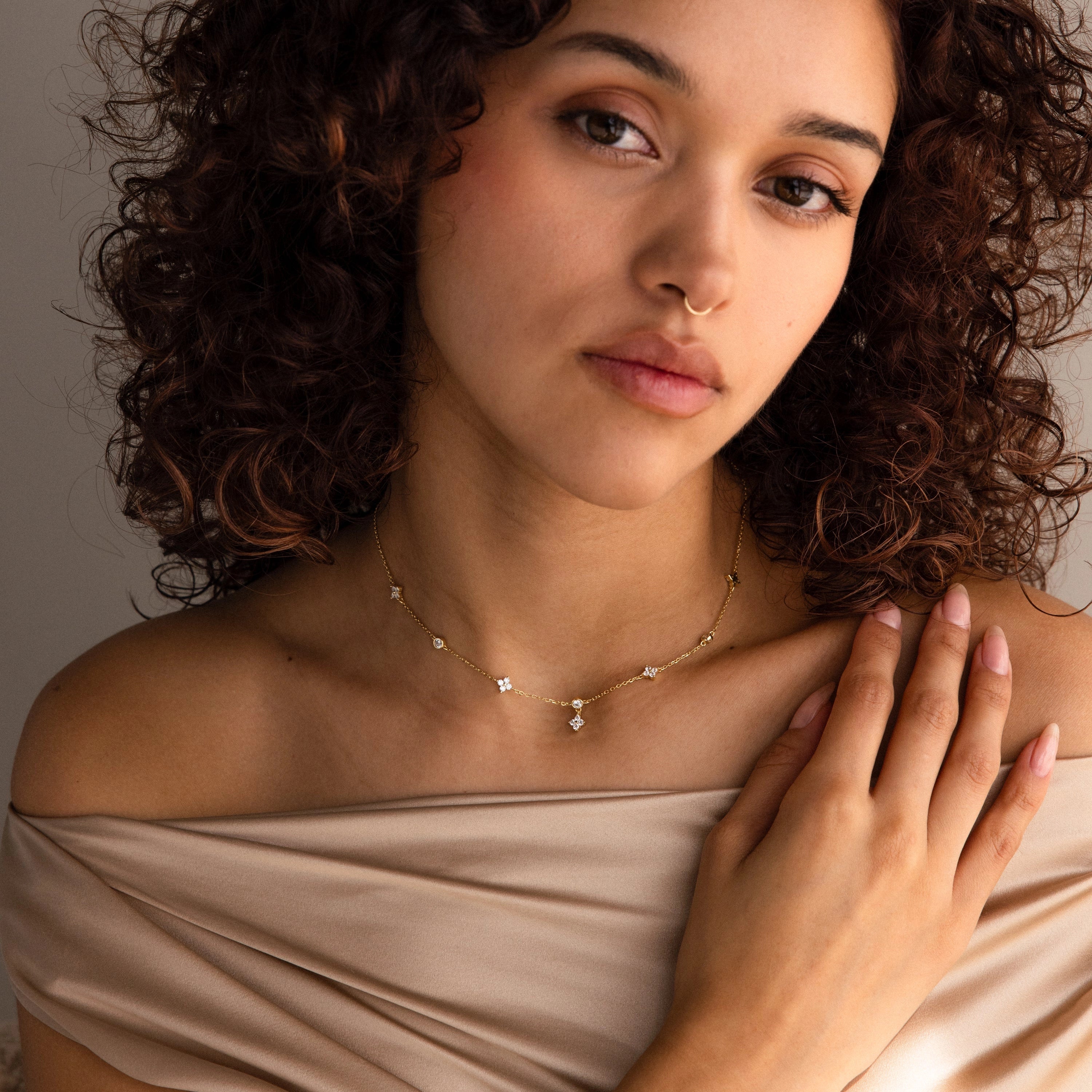 Ivy Diamond Station Necklace Silver 18K Gold Plated