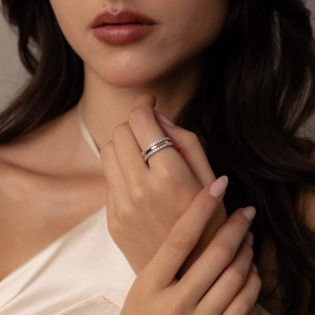 Mixed Metal Eternity Ring Set Silver 18K Gold Plated