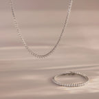 Diamond Tennis Necklace & Bracelet Set Silver 18K Gold Plated