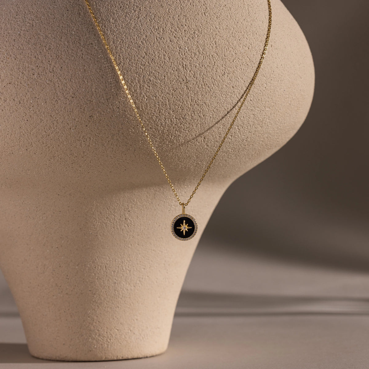 Diamonds Onyx Star Pendant Necklace Silver 18K Gold Plated