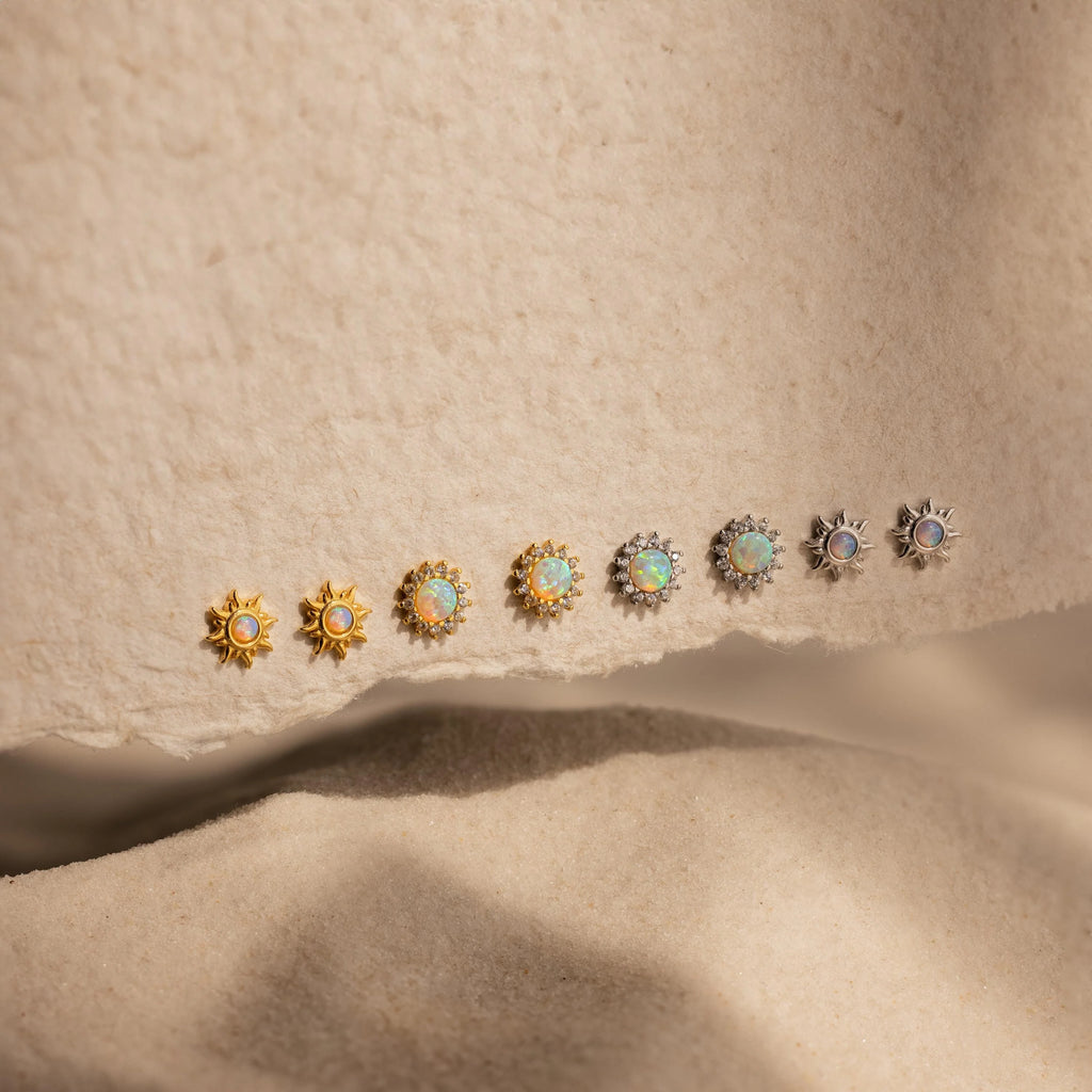 Diamond Opal Moon Studs Silver 18K Gold Plated