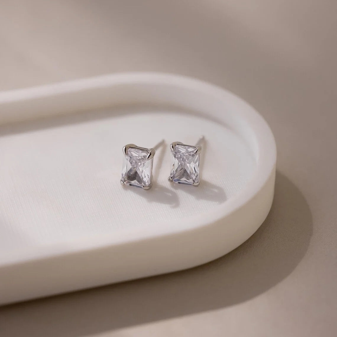 Emerald Diamond Studs Silver 18K Gold Plated