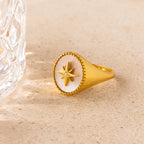 North Star Signet Ring Silver 18K Gold Plated