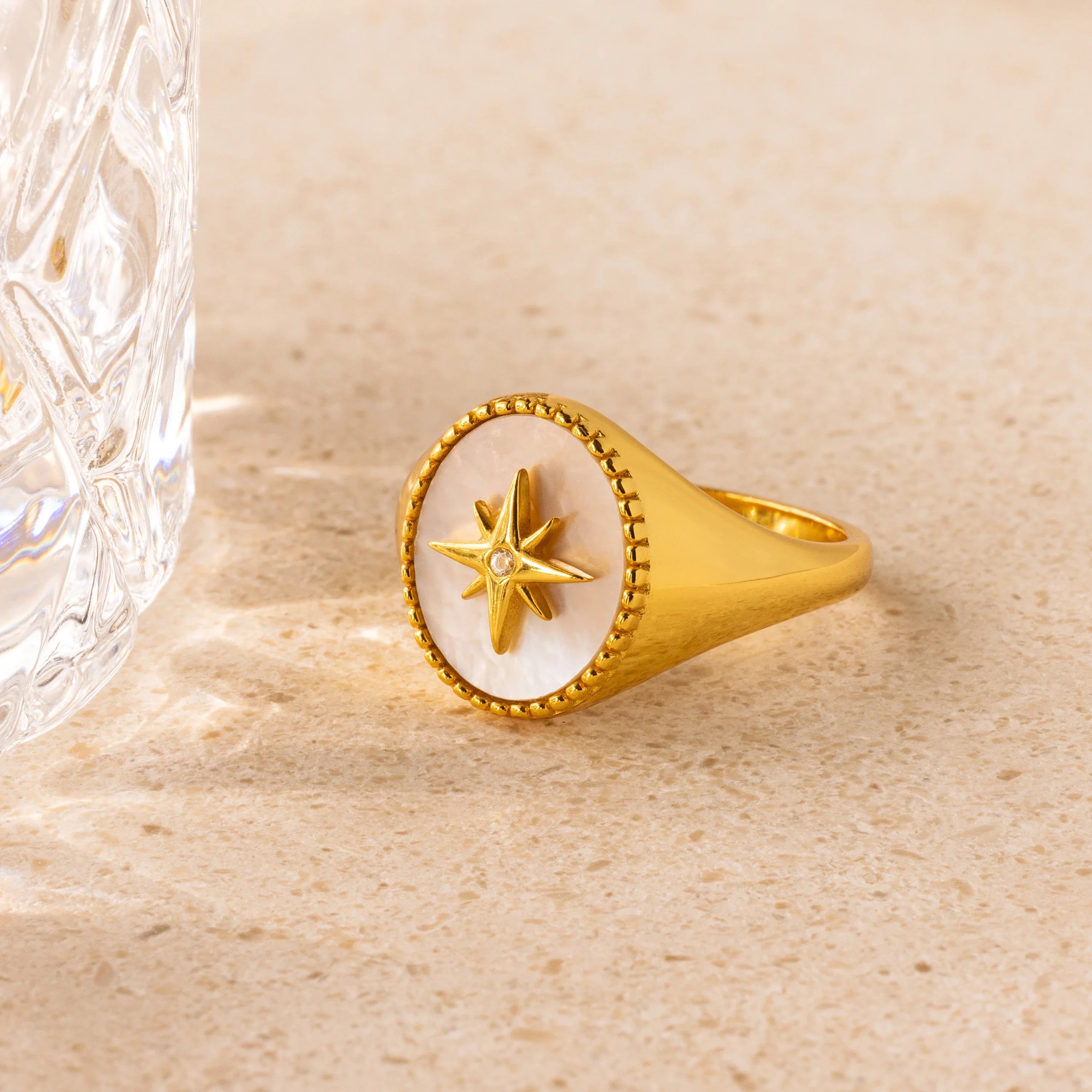 North Star Signet Ring Silver 18K Gold Plated