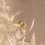 Birth Flower Signet Ring Silver 18K Gold Plated