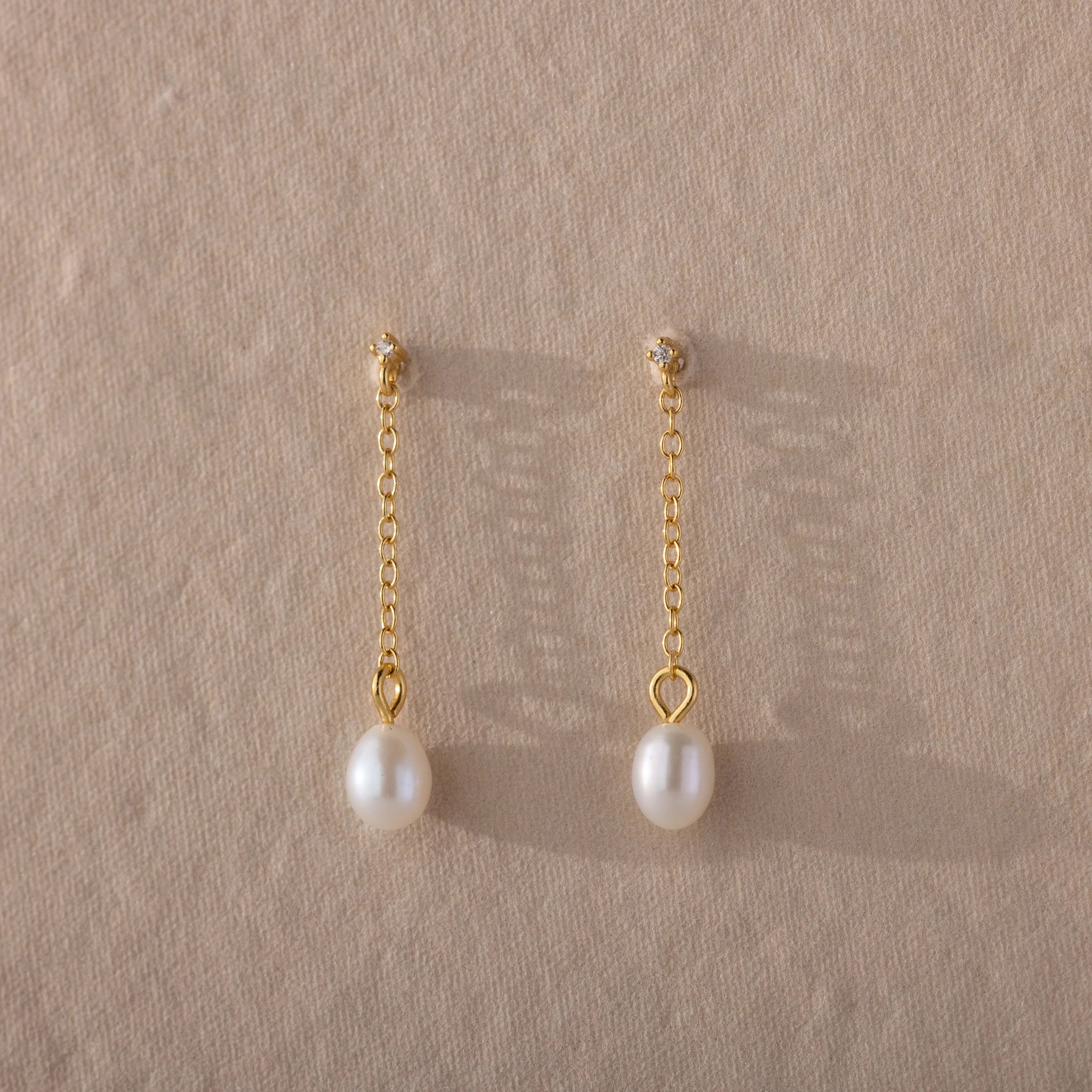 Diamond Pearl Drop Earrings Silver 18K Gold Plated