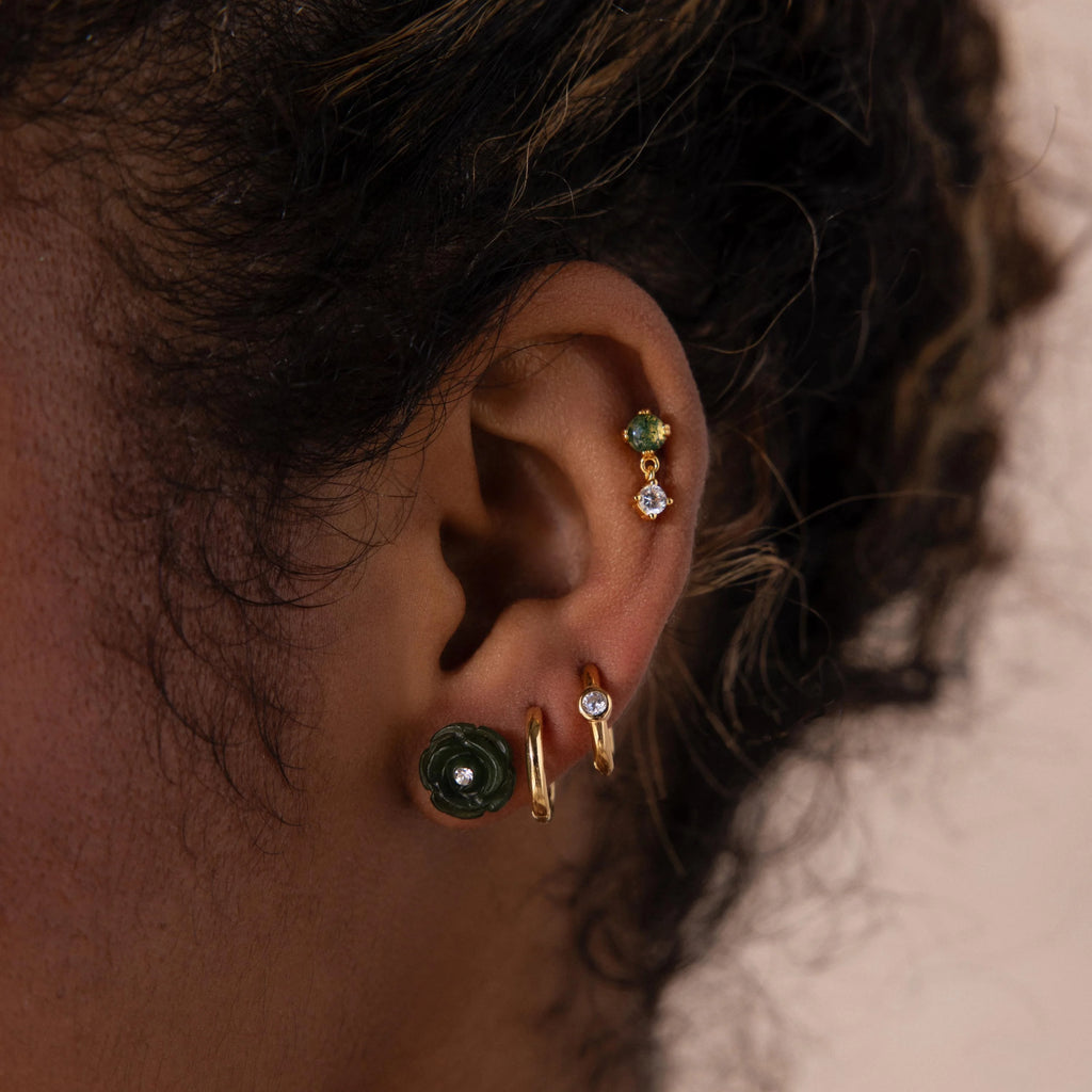 Diamond Jade Rose Studs Silver 18K Gold Plated