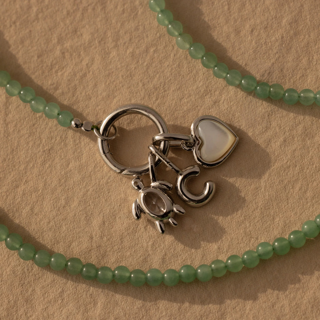Beaded Jade Charm Necklace Silver 18K Gold Plated