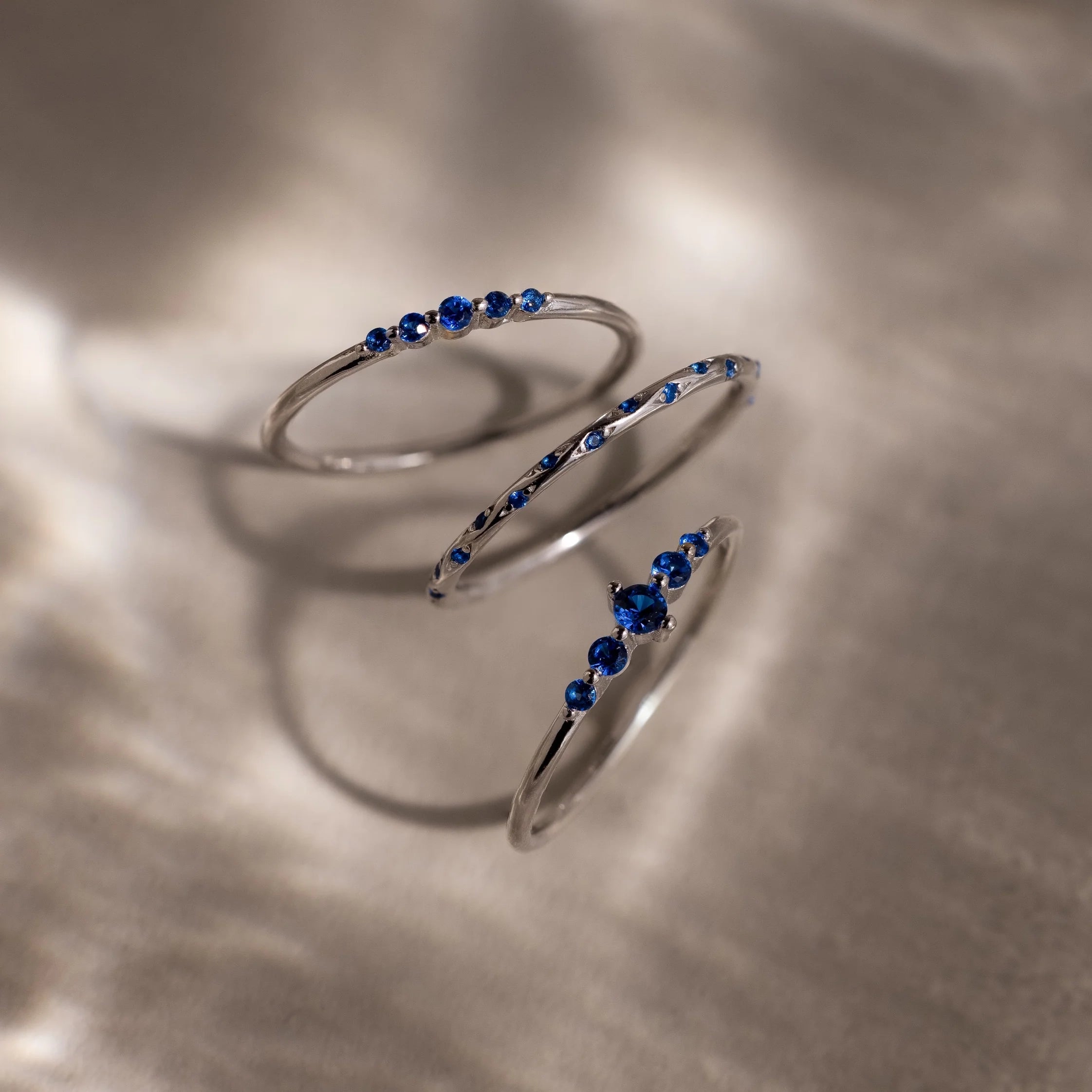 Sapphire Stacking Ring Set Silver 18K Gold Plated