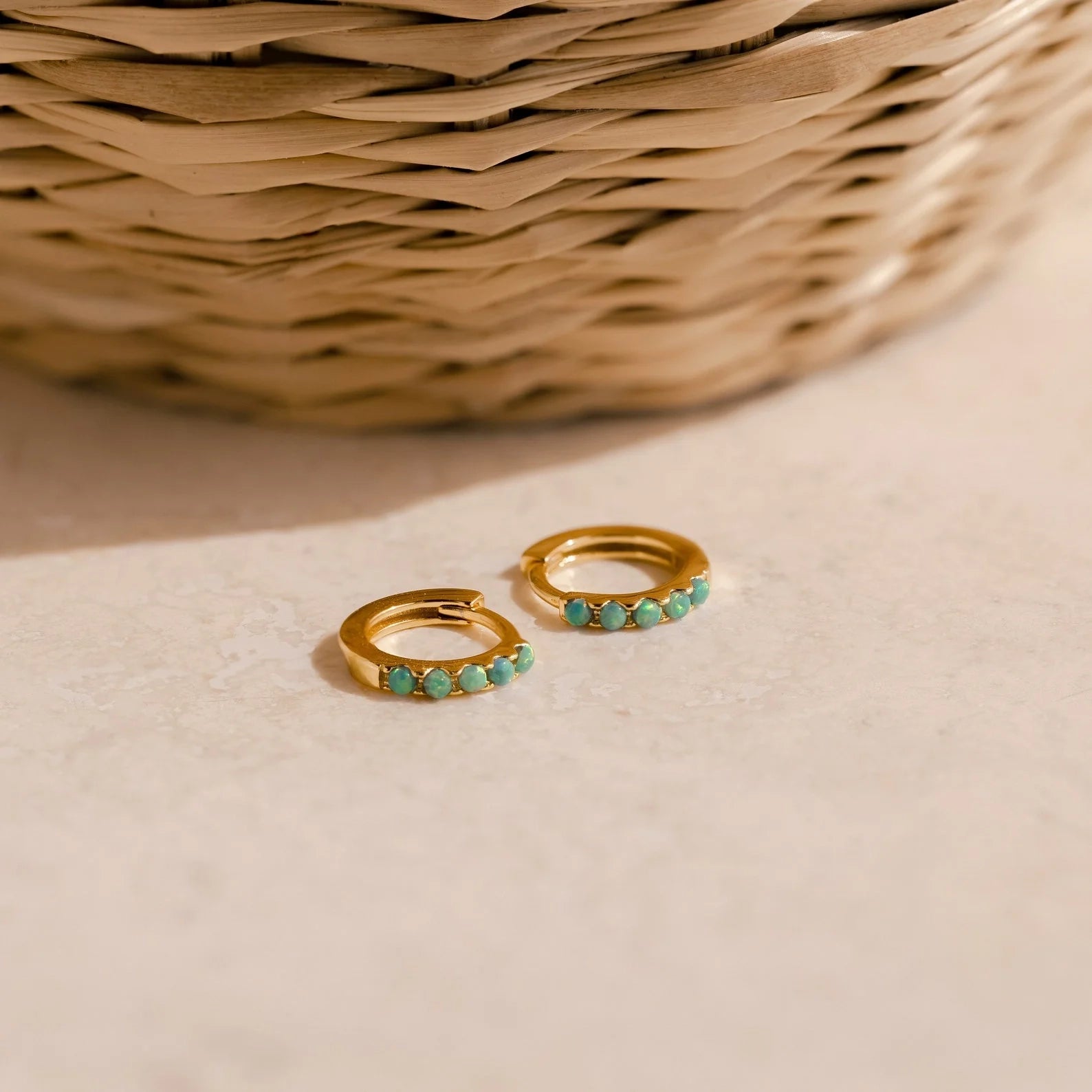 Garden Green Opal Huggies Silver 18K Gold Plated