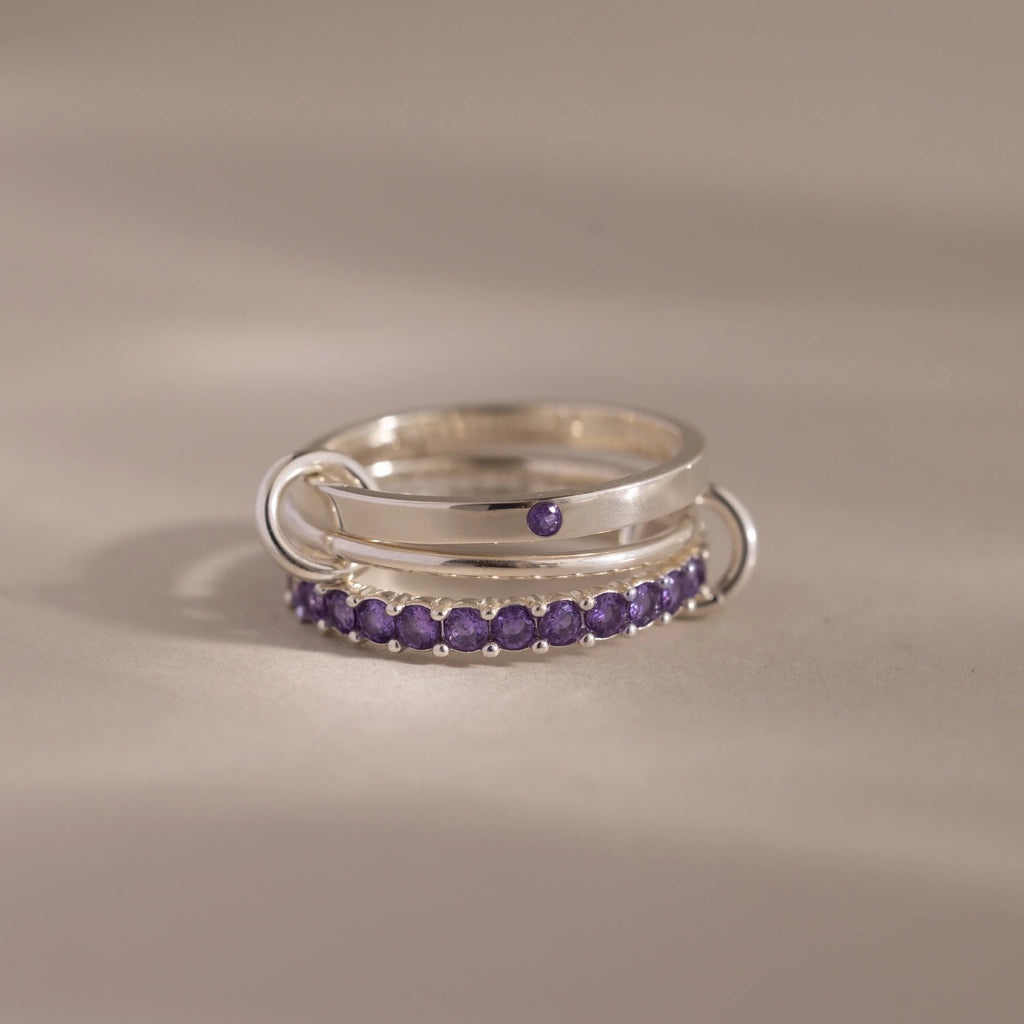 Eternity Band Triple Linked Amethyst Ring Set Silver 18K Gold Plated