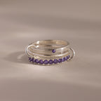 Eternity Band Triple Linked Amethyst Ring Set Silver 18K Gold Plated