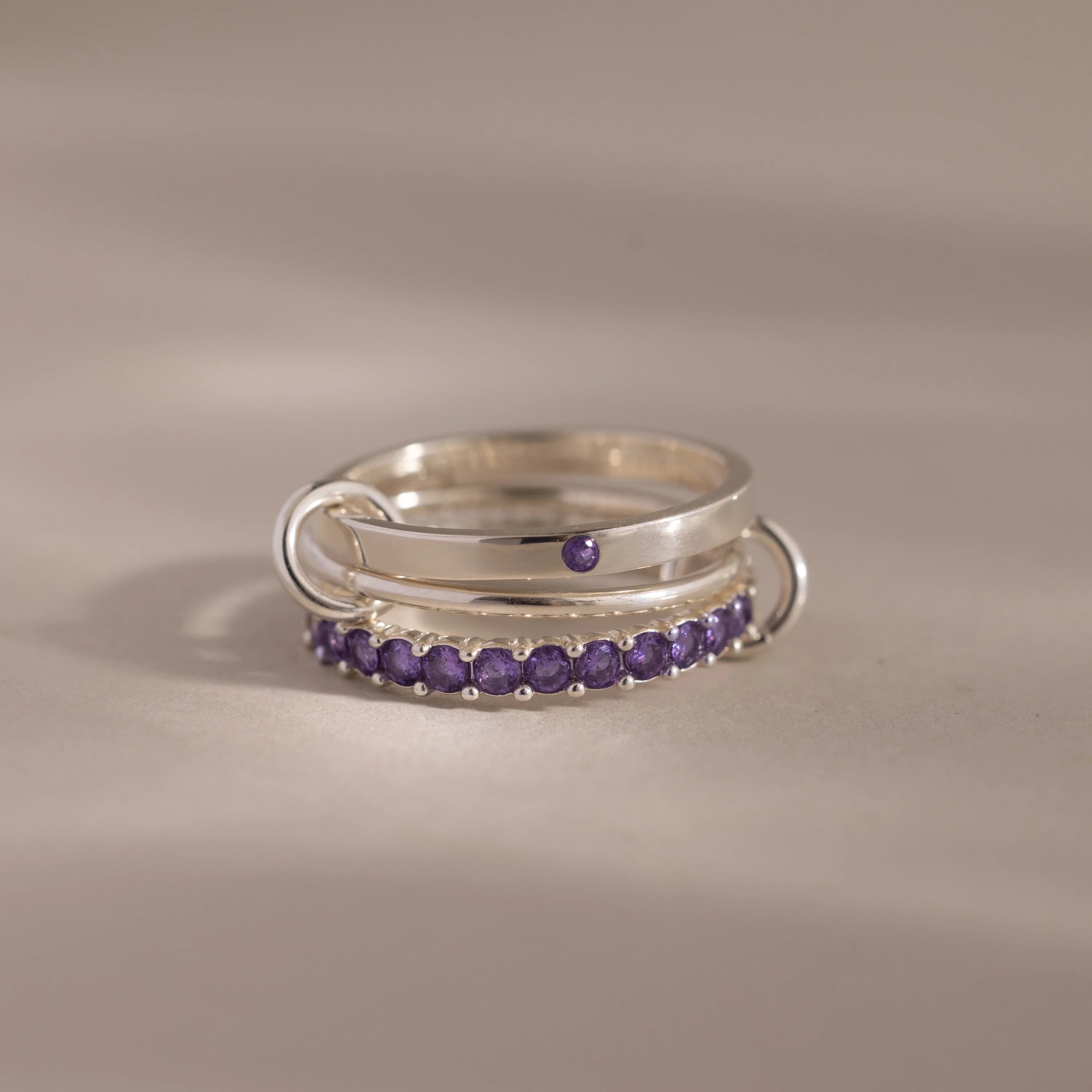 Eternity Band Triple Linked Amethyst Ring Set Silver 18K Gold Plated