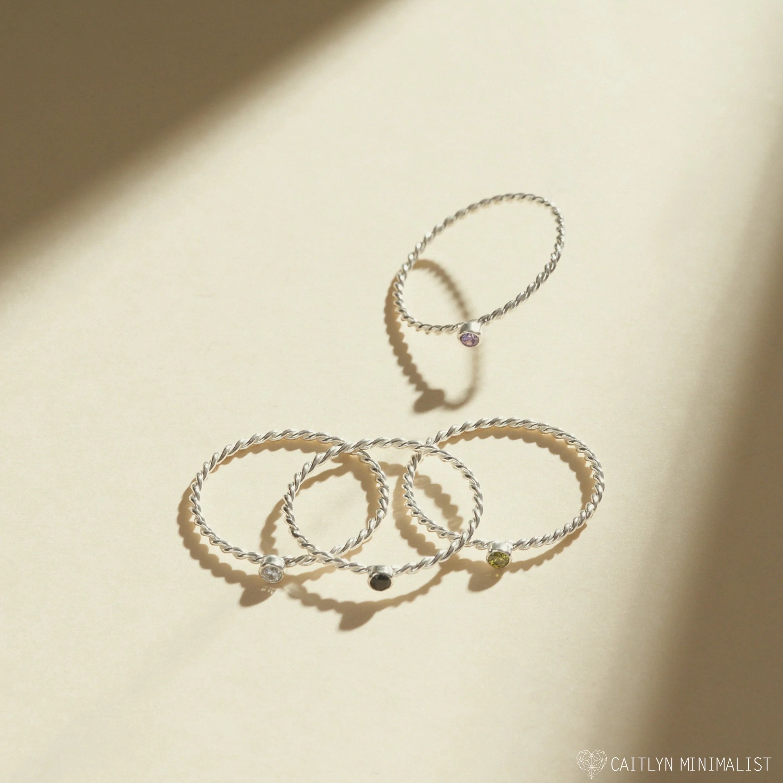 Twisted Birthstone Ring Silver 18K Gold Plated