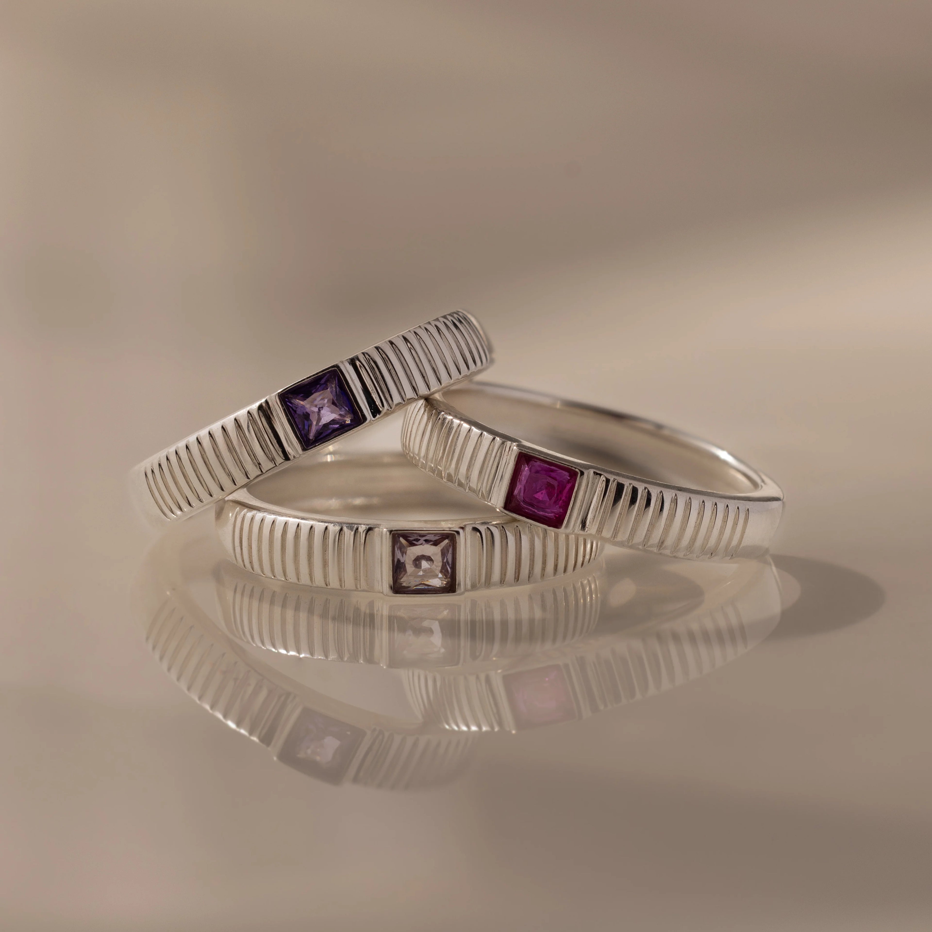 Ribbed Alexandrite Band Silver 18K Gold Plated