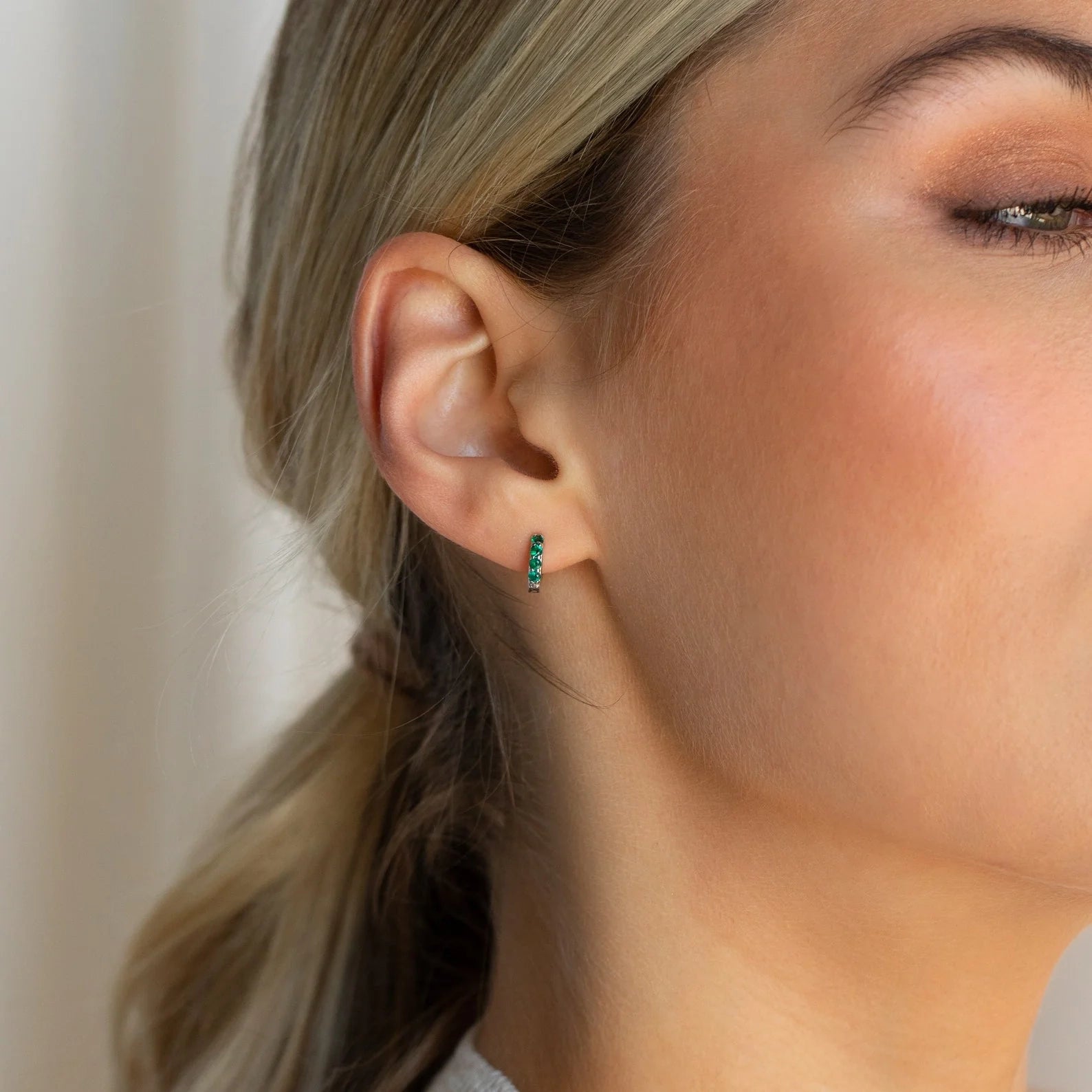 Pave Emerald Huggies Silver 18K Gold Plated