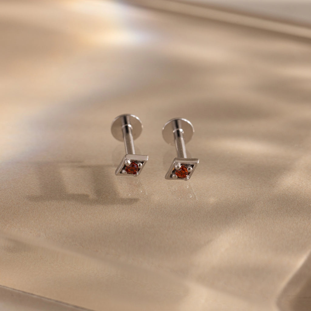 Geometric Garnet Flat Back Studs Silver 18K Gold Plated