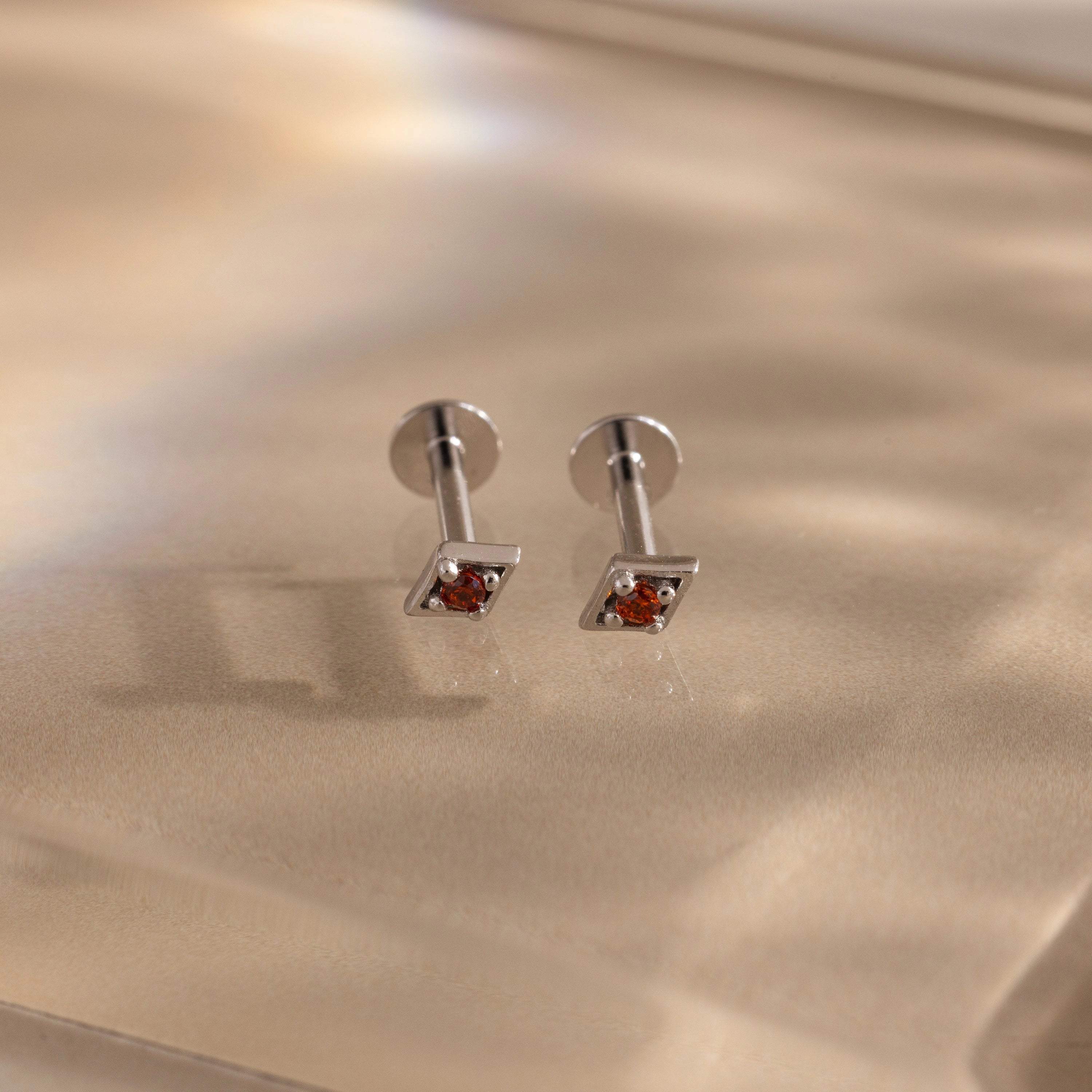 Geometric Garnet Flat Back Studs Silver 18K Gold Plated