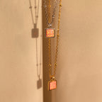 Pink Opal Pendant Necklace Silver 18K Gold Plated