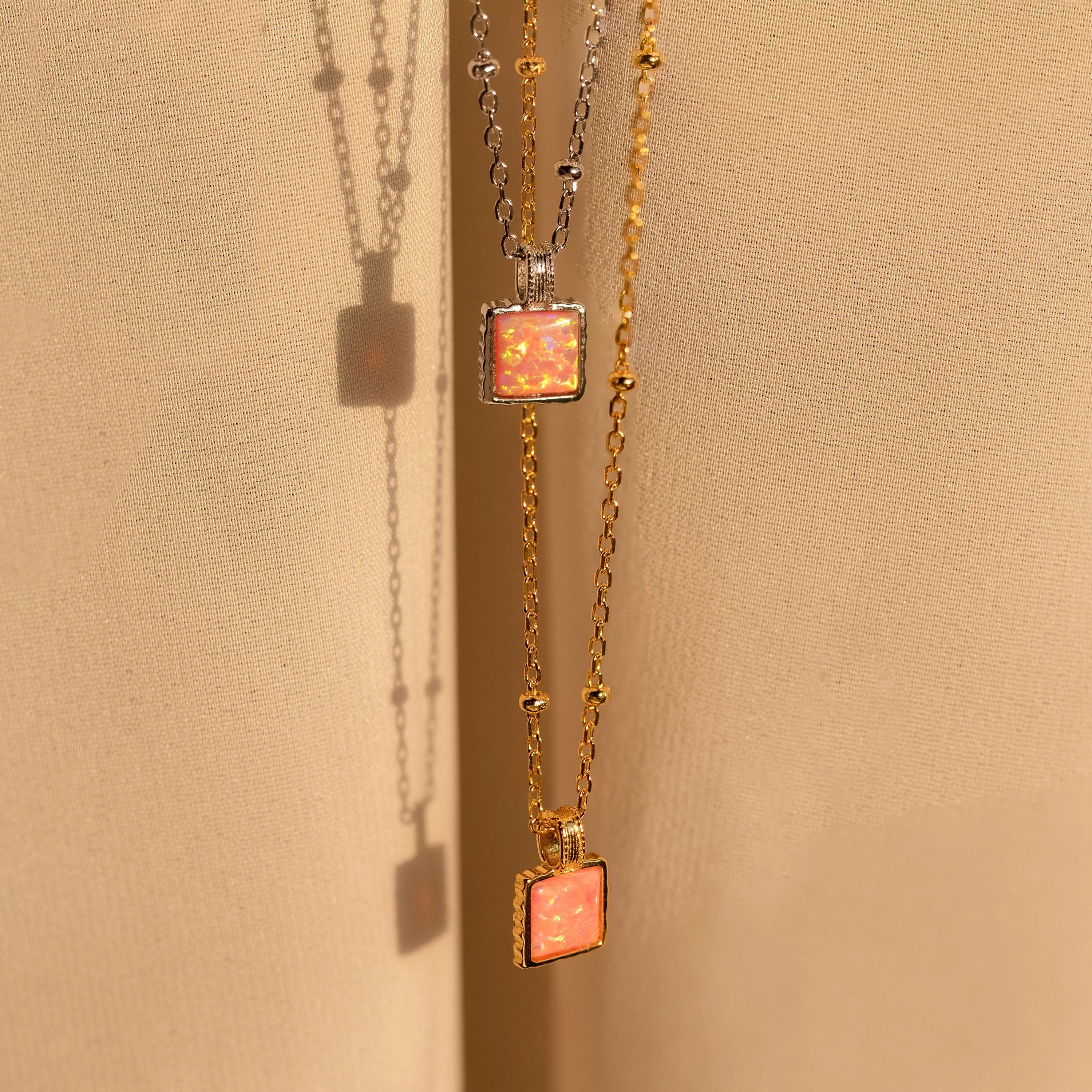 Pink Opal Pendant Necklace Silver 18K Gold Plated