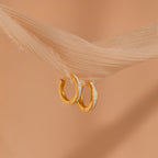 White Opal Inlay Hoops Silver 18K Gold Plated