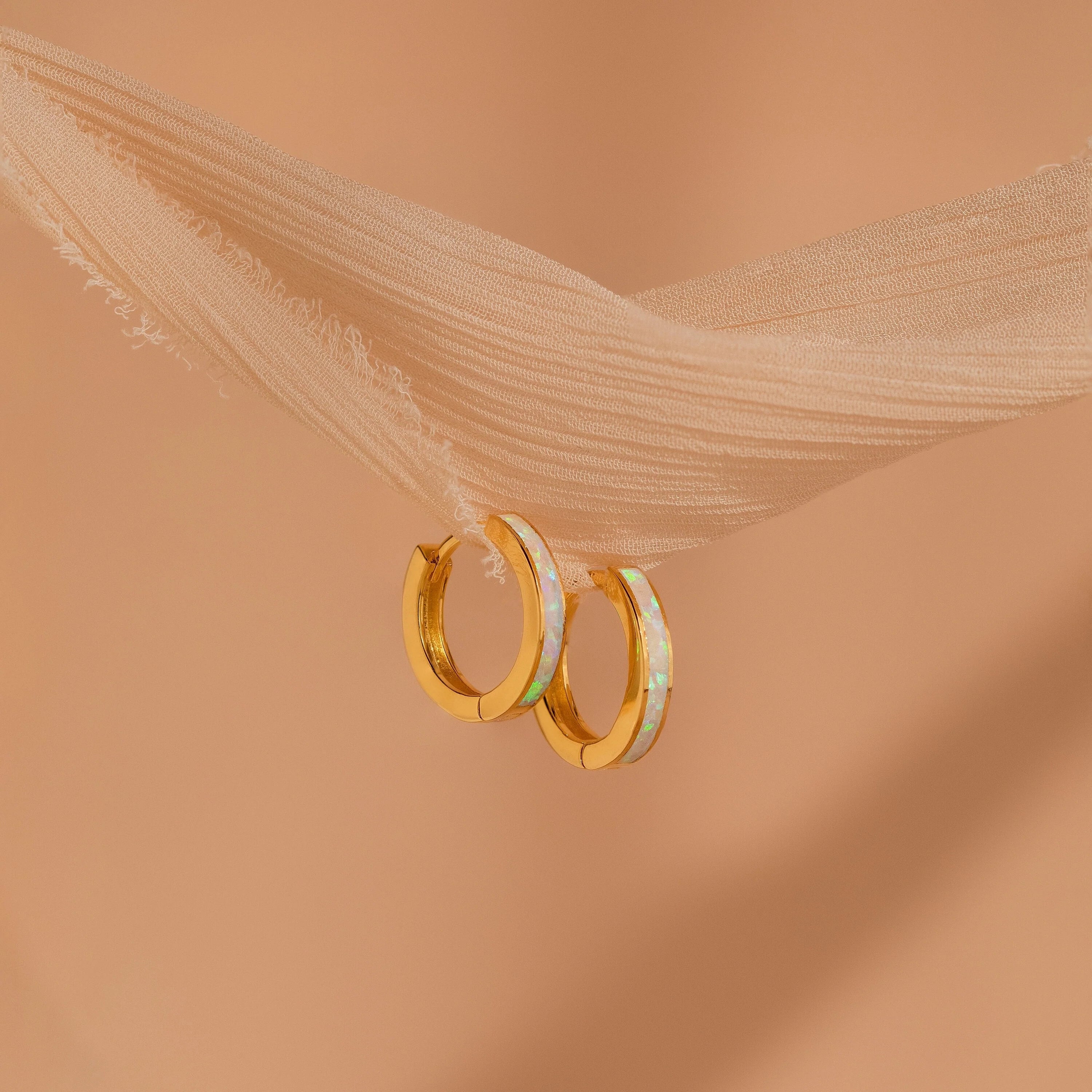 White Opal Inlay Hoops Silver 18K Gold Plated