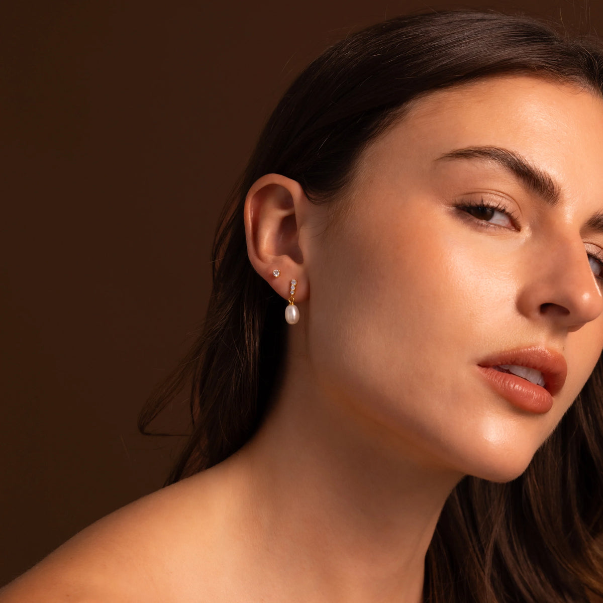 Diamond Pearl Droplet Earrings Silver 18K Gold Plated