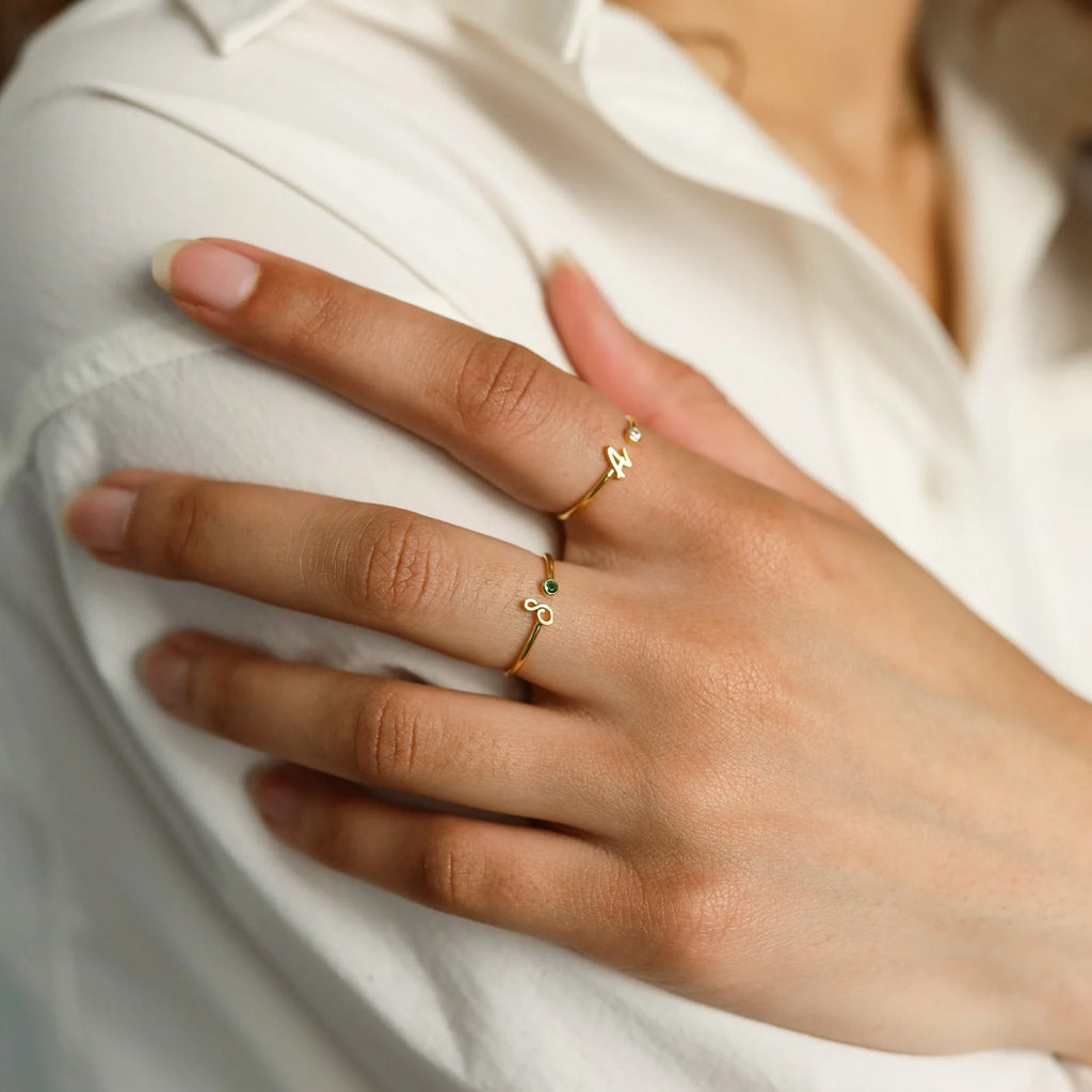 Venice Initial Birthstone Ring Silver 18K Gold Plated