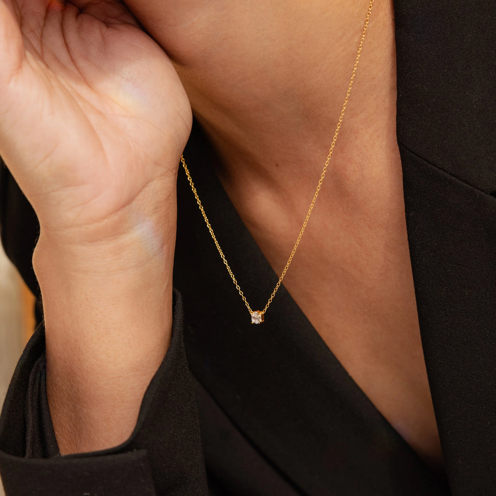 Hexagonal Diamond Charm Necklace Silver 18K Gold Plated