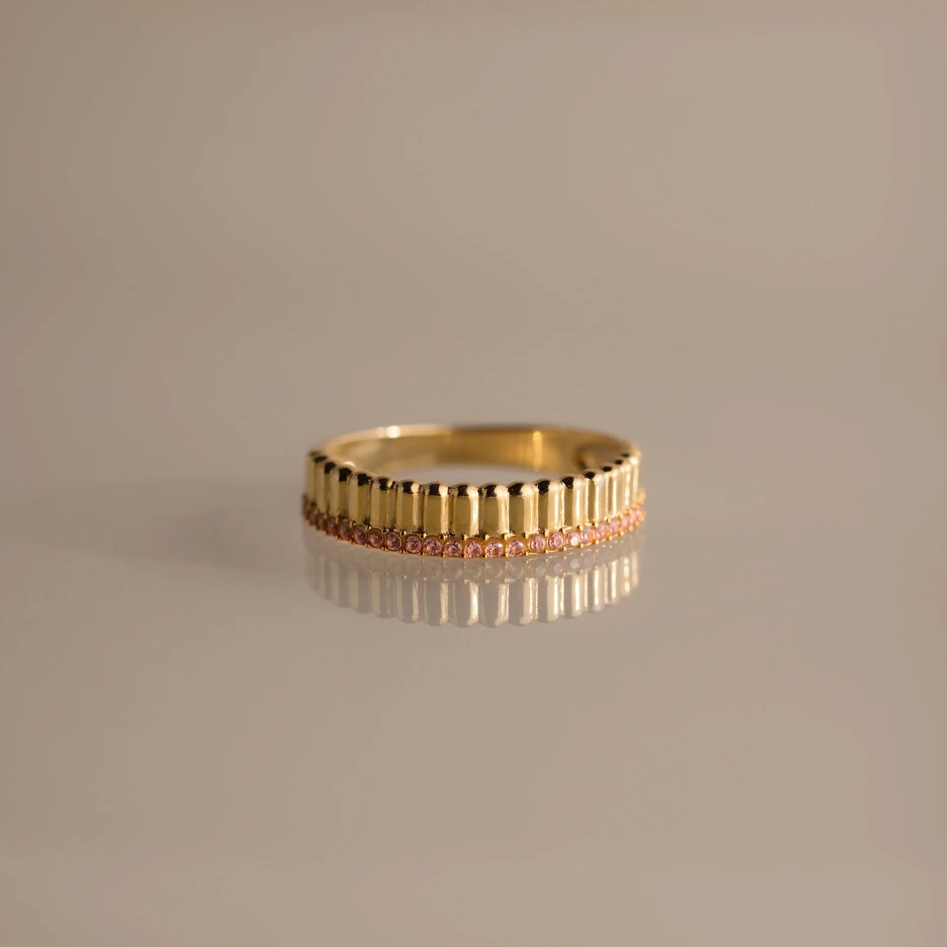 Ribbed Birthstone Stack Ring Silver 18K Gold Plated