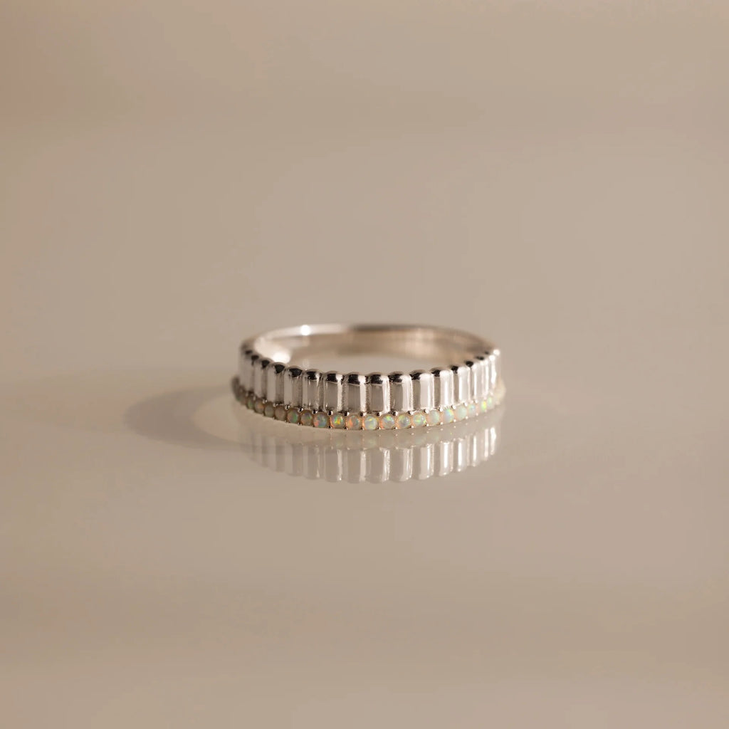 Ribbed Opal Stack Ring Silver 18K Gold Plated