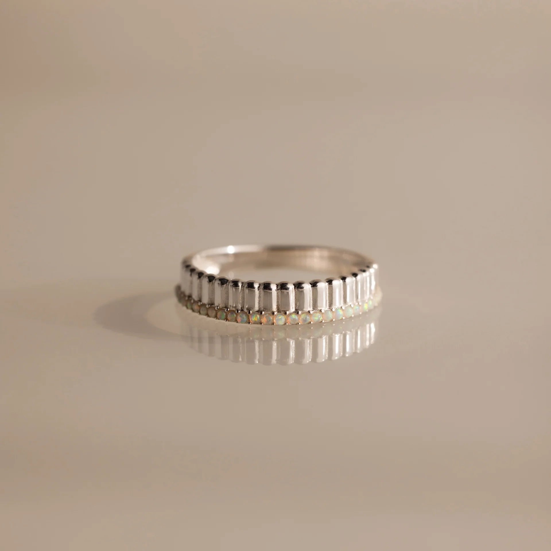 Ribbed Opal Stack Ring Silver 18K Gold Plated