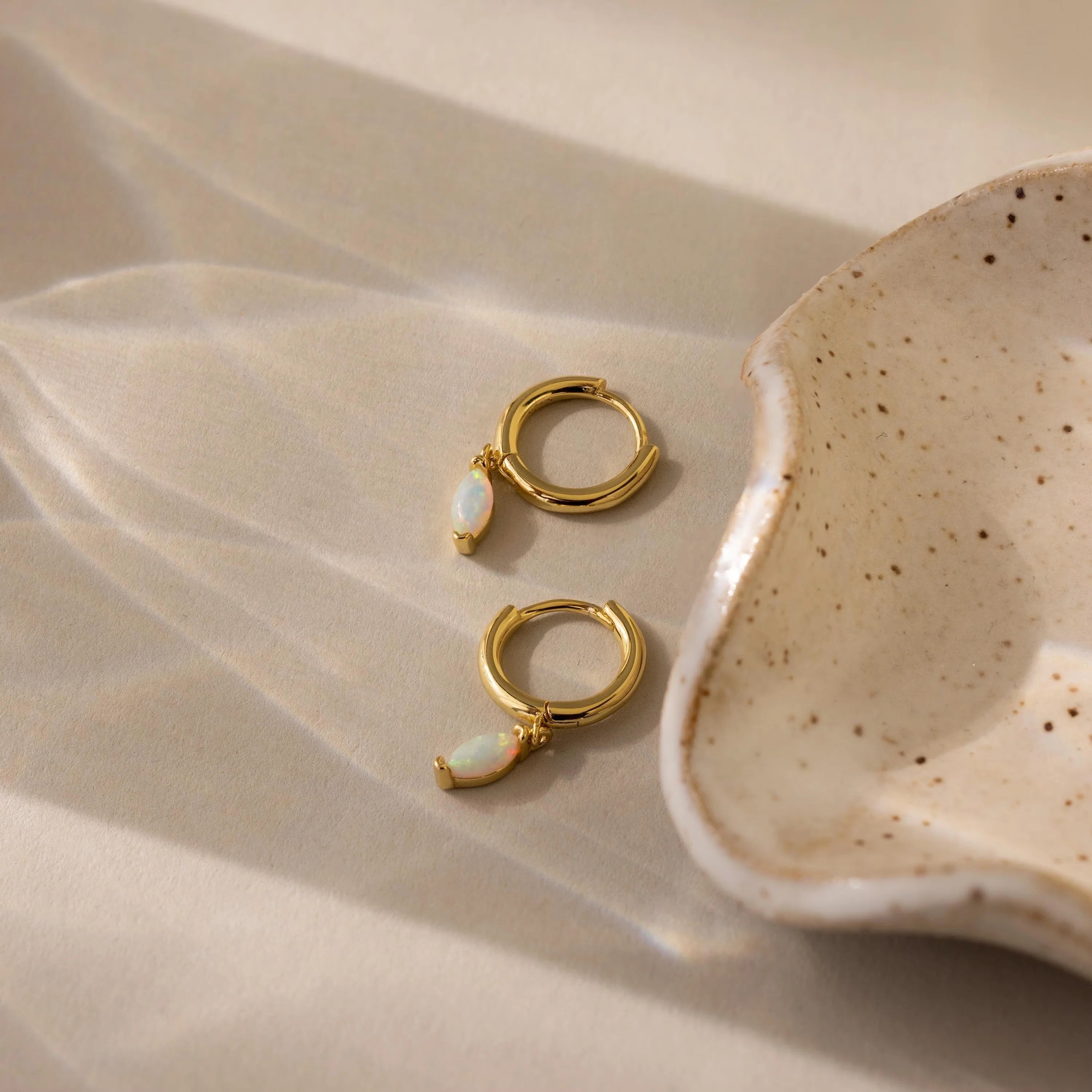 Opal Marquise Huggies Silver 18K Gold Plated