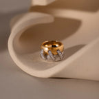 Diamond Mixed Metal Link Ring Silver 18K Gold Plated