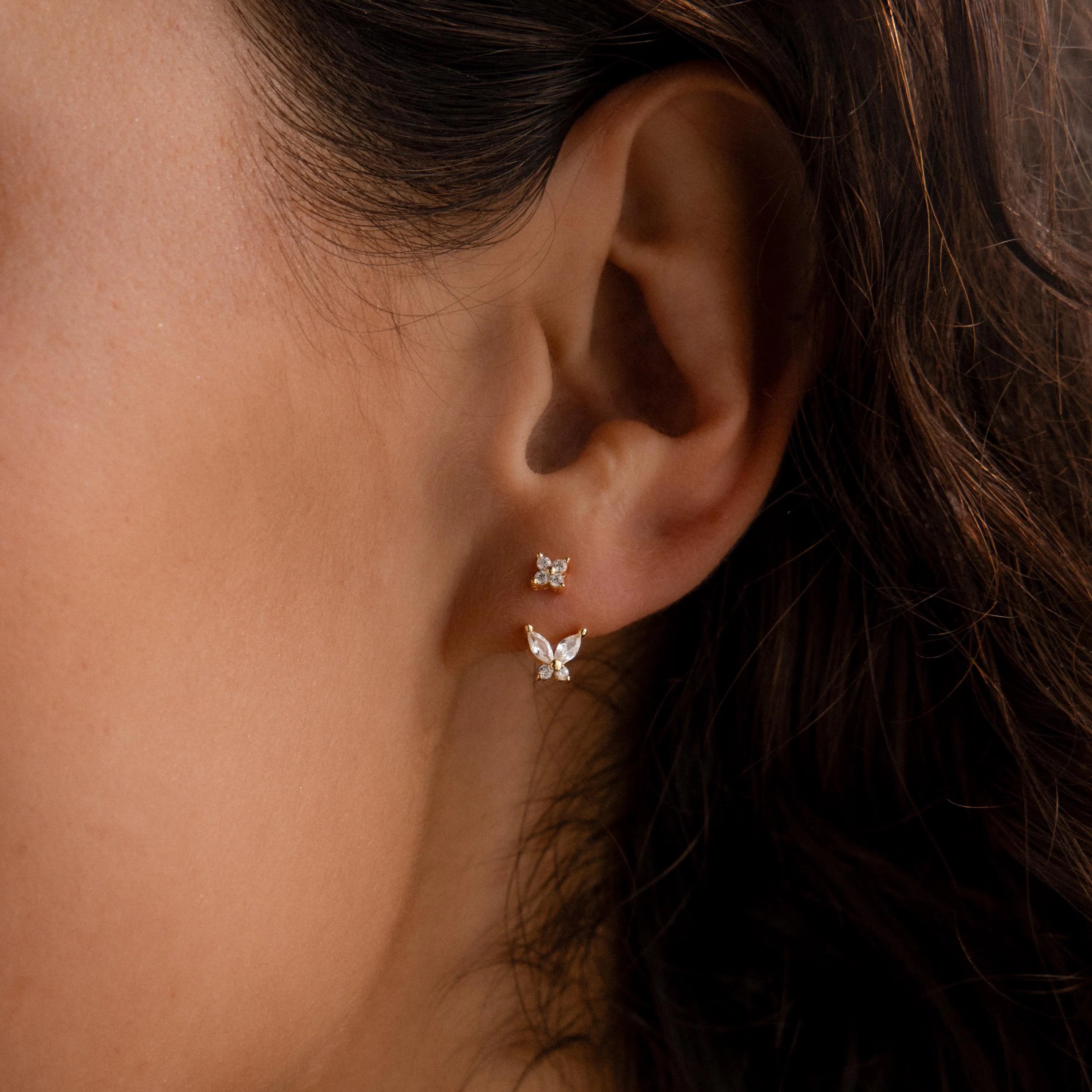 Butterfly Ear Jackets Silver 18K Gold Plated