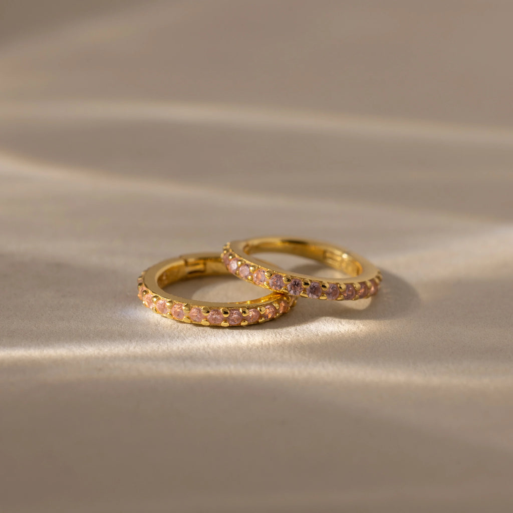 Pink Tourmaline Huggies Silver 18K Gold Plated