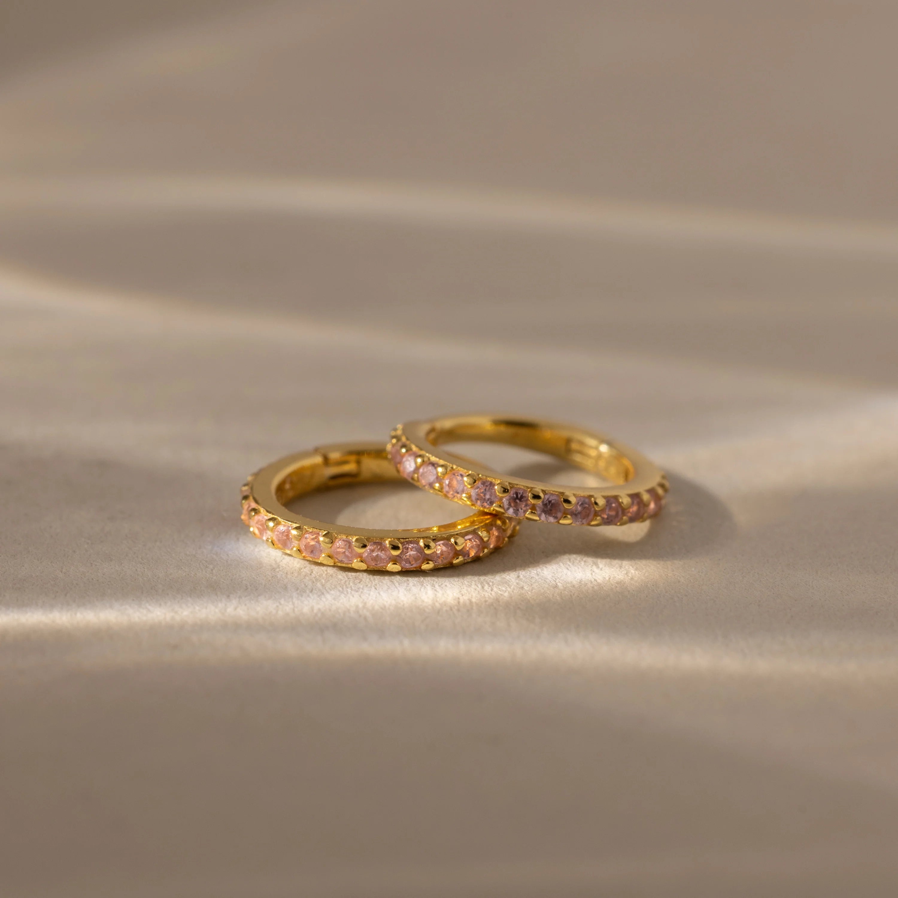 Pink Tourmaline Huggies Silver 18K Gold Plated