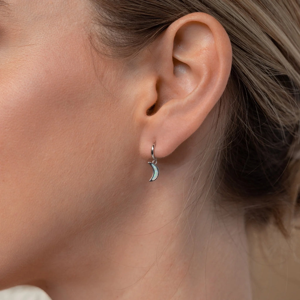 Opal Moon Mini Hoops Silver 18K Gold Plated