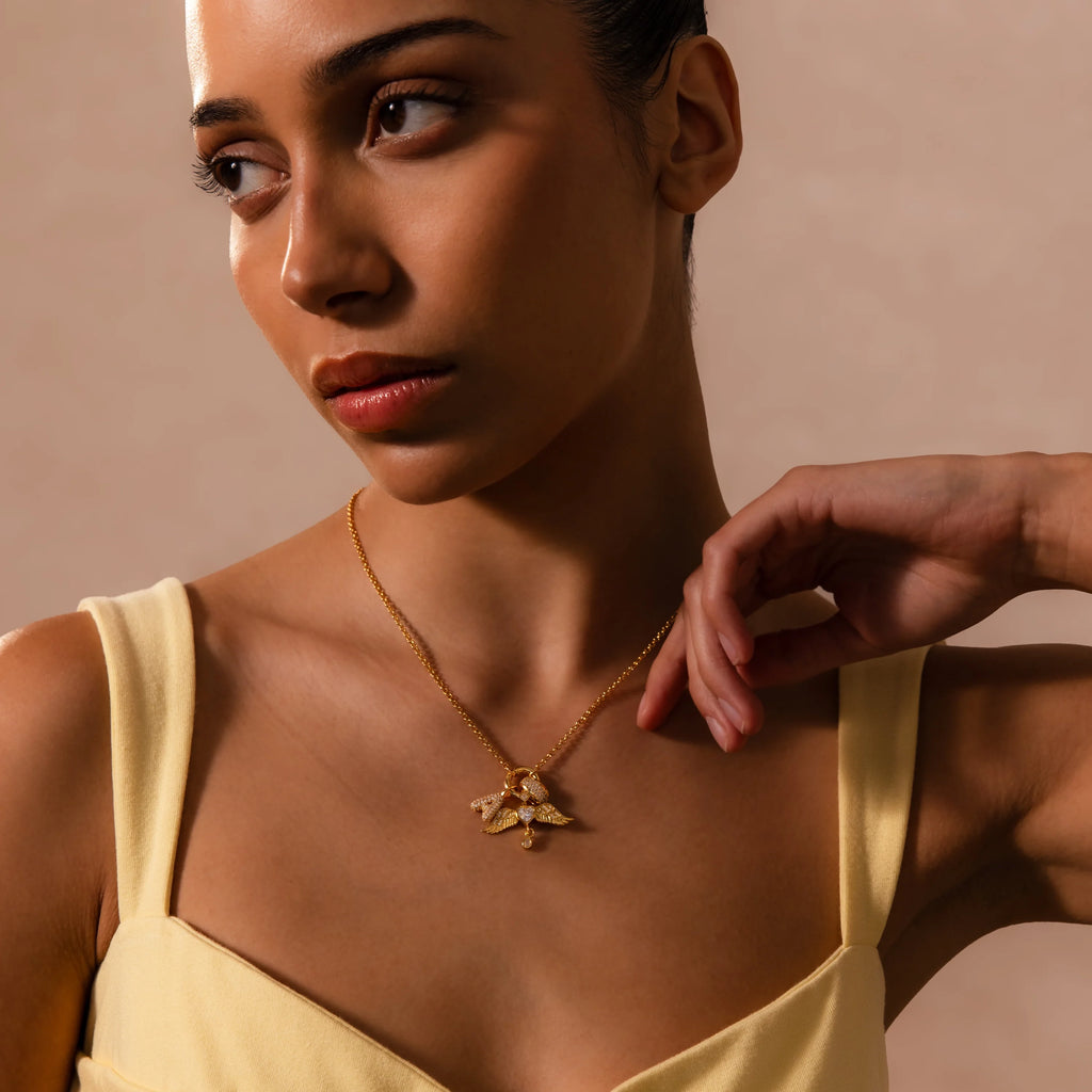 Diamond Angel Wing Charm Silver 18K Gold Plated