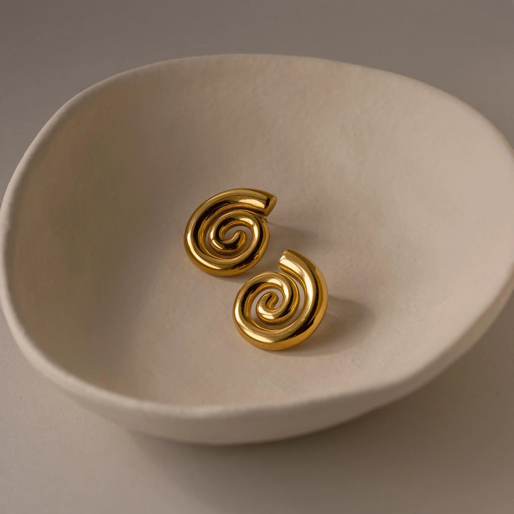 Bold Spiral Stud Earrings Silver 18K Gold Plated