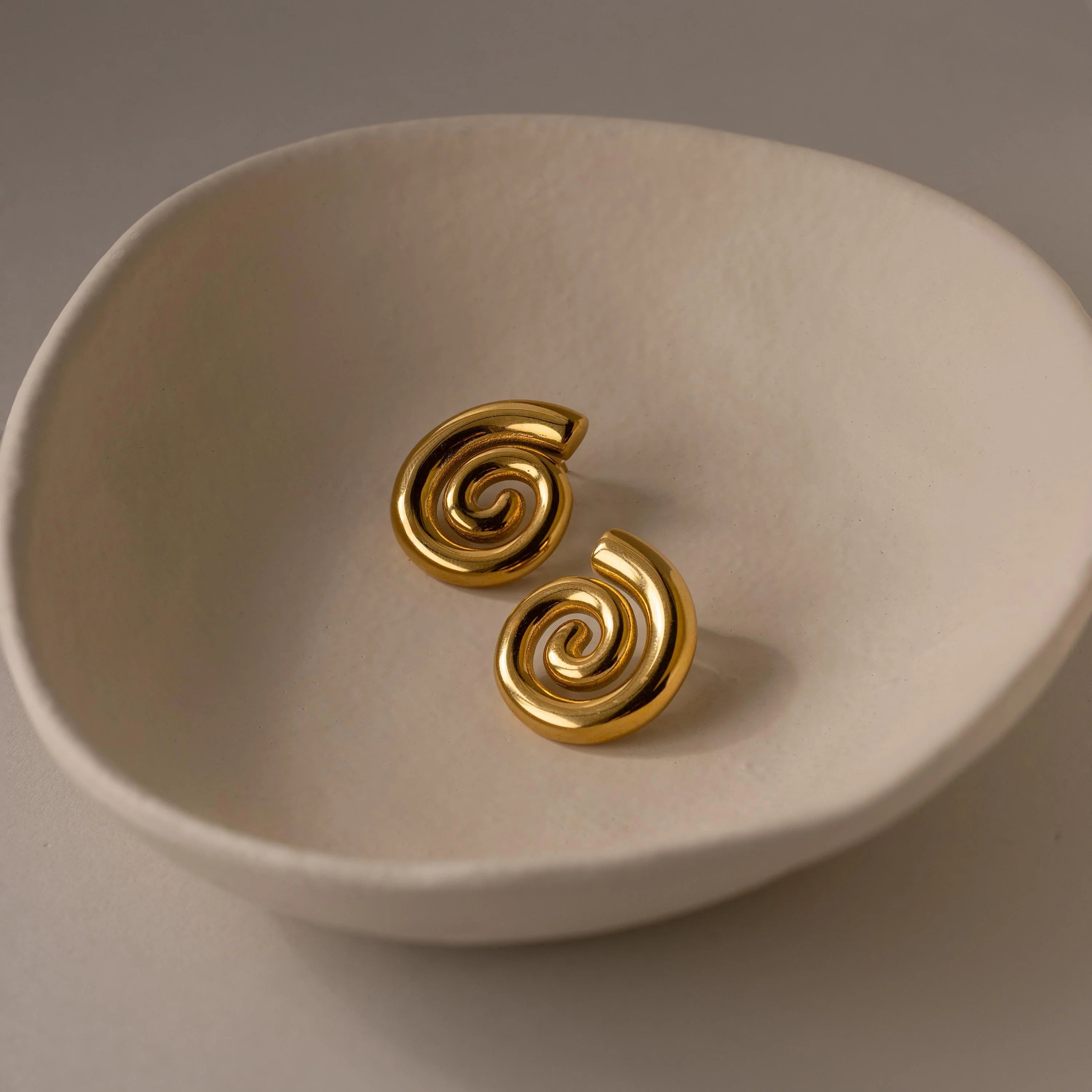 Bold Spiral Stud Earrings Silver 18K Gold Plated