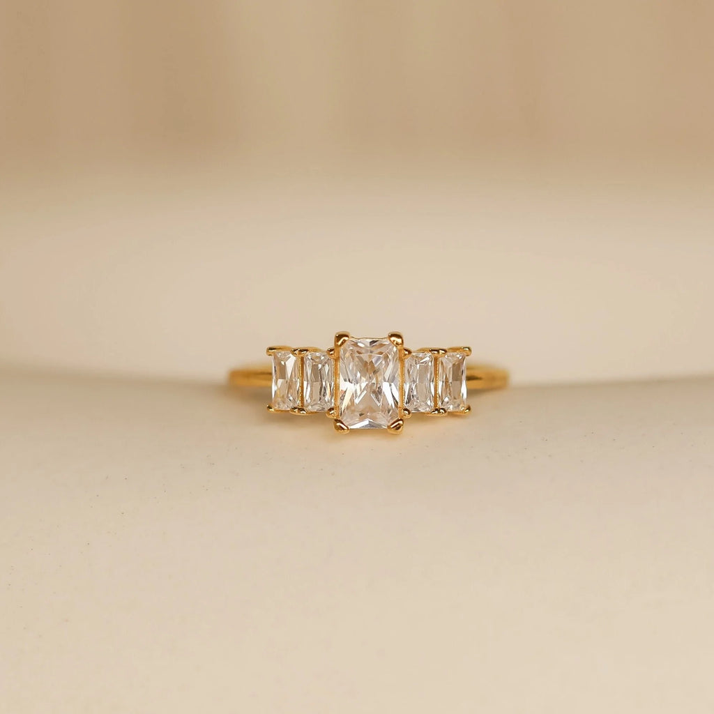 Art Deco Birthstone Ring Silver 18K Gold Plated