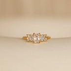 Art Deco Birthstone Ring Silver 18K Gold Plated