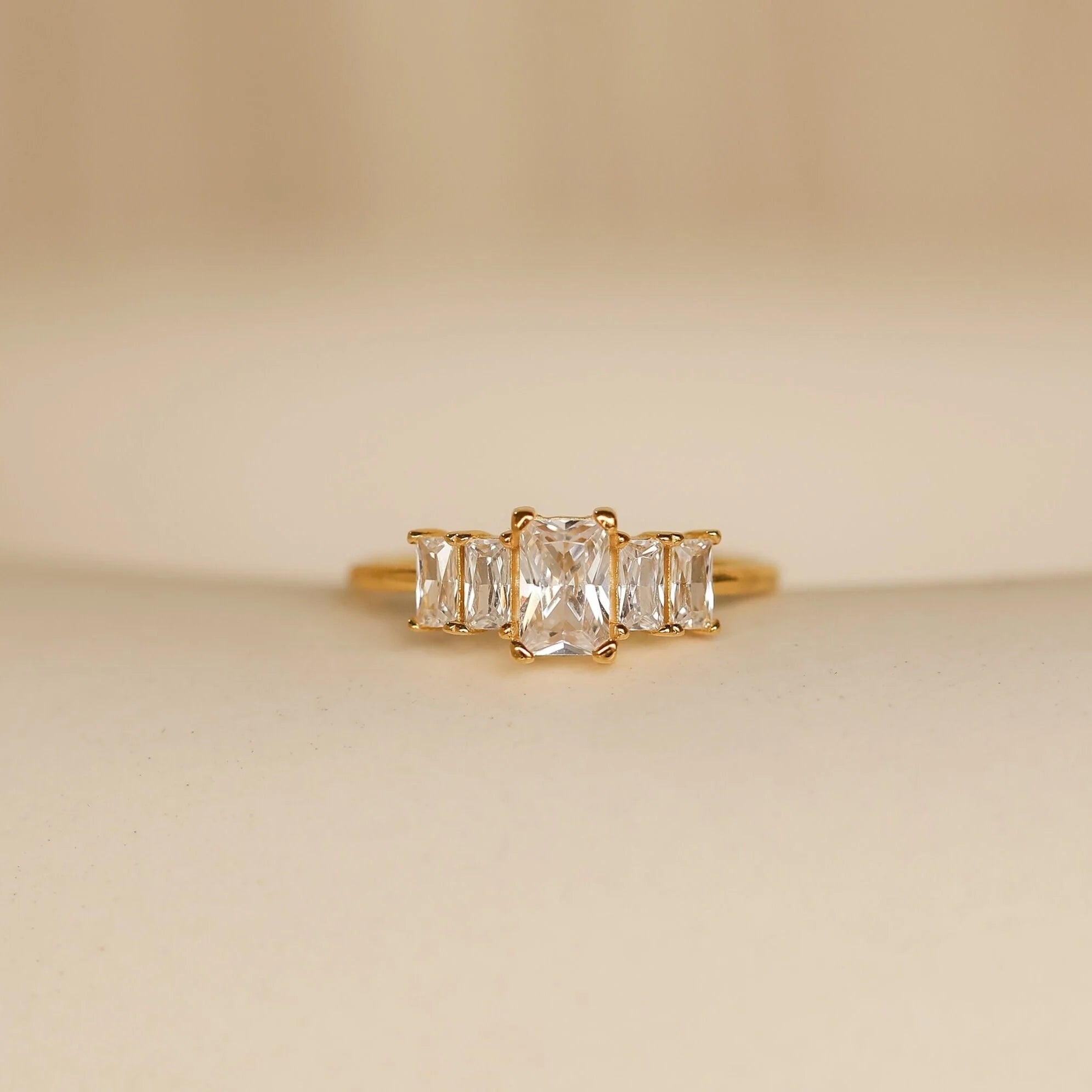 Art Deco Birthstone Ring Silver 18K Gold Plated